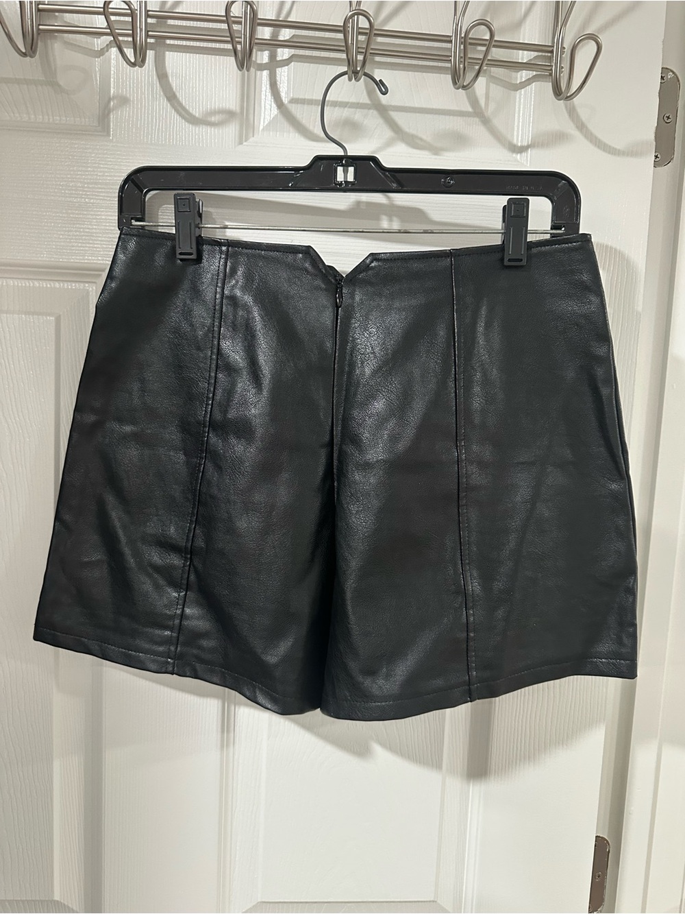 High-Waist Black Faux Leather Women's Shorts